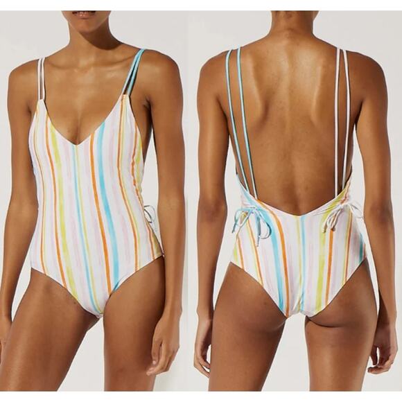 NWT Solid & Striped The Lynn Open Back One Piece Watercolour Stipe Marshmallow M - Picture 1 of 7